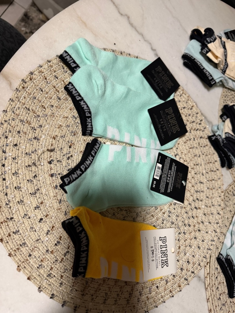 4pack PINK Victoria's Secret Low-Cut Athletic Socks in Mint & Yellow -